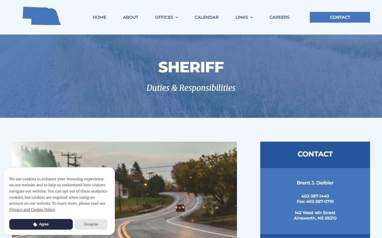 Brown County Sheriff's Office inmate records contact page